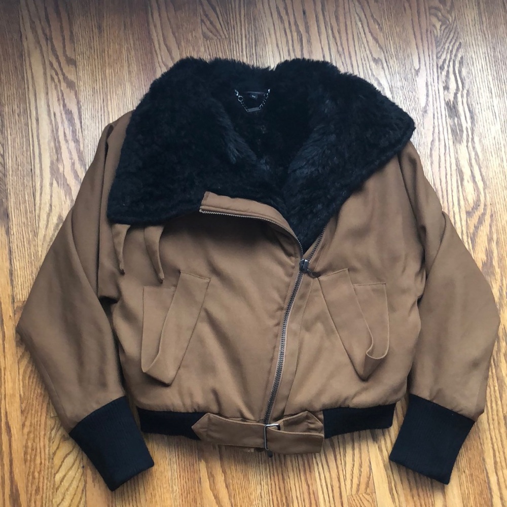 Women’s Tan, Aviator Bomber Jacket/Coat (Brand: Full Circle)